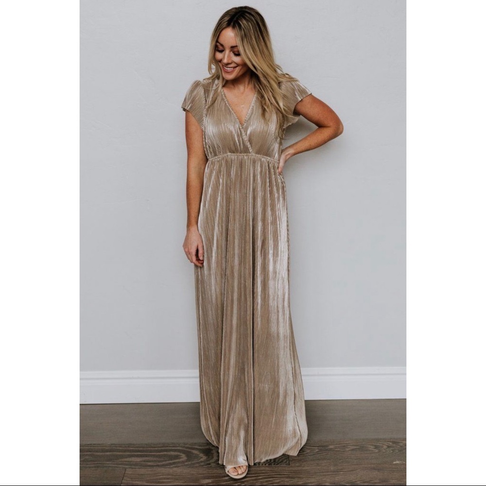 Gold Pleated Maxi Dress